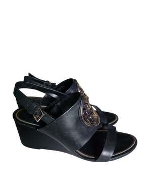 Tory Burch Metal Miller 65mm Wedge Womens Black Sandals Sz 9M
